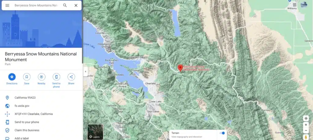 map of Berryessa Snow Mountain National Monument
